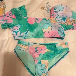 Cat & Jack Green and Pink Floral Bikini